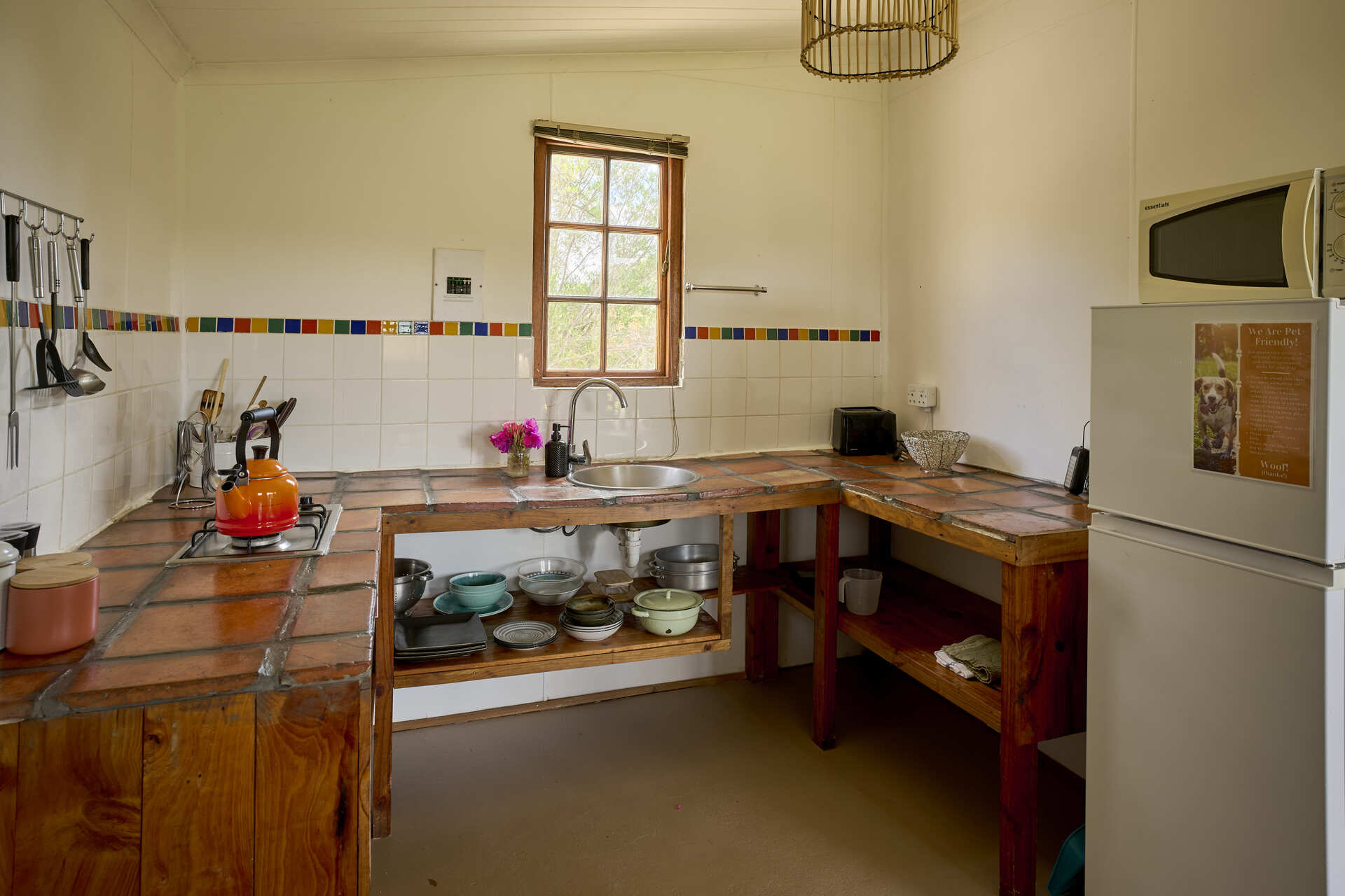 Self-catering kitchen inside Riverside Cottage